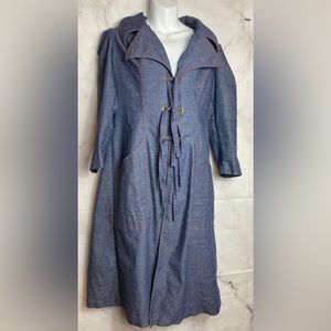 Vintage Denim Tie Front Puff Sleeve Soft Jacket Dress